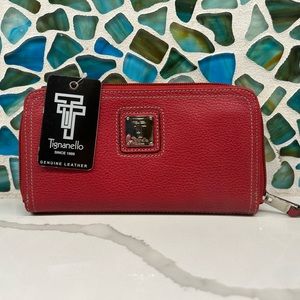 NWT Tignanello Red Genuine Leather Zip around Wallet